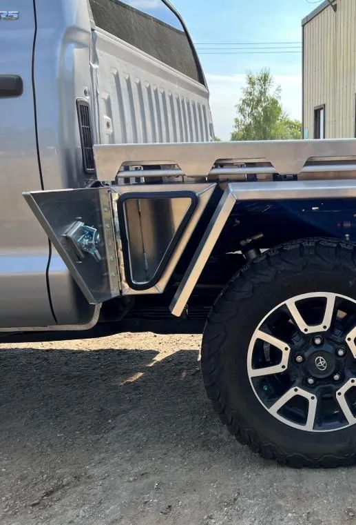 13 inch front tool box pair installed on a Summit flatbed tray